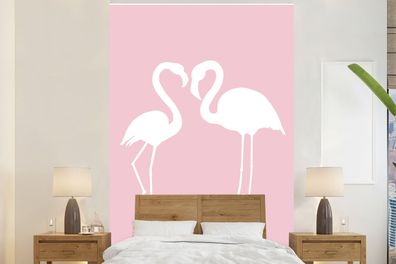 Fototapete - 195x300 cm - Rosa - Herz - Flamingo (Gr. 195x300 cm)