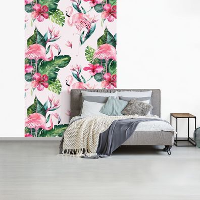 Fototapete - 195x300 cm - Blumen - Flamingo - Pflanzen (Gr. 195x300 cm)