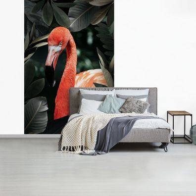 Fototapete - 180x280 cm - Flamingo - Blätter - Grün (Gr. 180x280 cm)