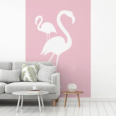 Fototapete - 145x220 cm - Rosa - Weiß - Flamingo (Gr. 145x220 cm)