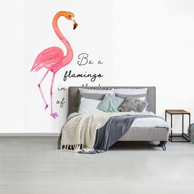 Fototapete - 195x300 cm - Orange - Flamingo - Zitat (Gr. 195x300 cm)