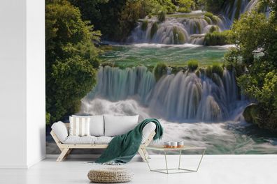 Fototapete - 600x400 cm - Tosende Wasserfälle in den Flüssen des Nationalparks Krka i