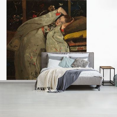 Fototapete - 260x260 cm - Mädchen im weißen Kimono - Gemälde von George Hendrik Breit