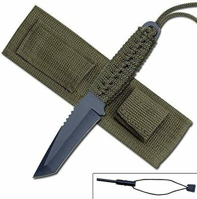 Survivor Volles Hell Braung Grün Korb Gewickeltes Griff Lanyard Outdoormesser