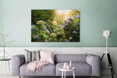 Leinwandbilder - 140x90 cm - Gelbe Hortensien im Garten (Gr. 140x90 cm)