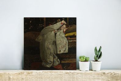 Glasbilder - 20x20 cm - Mädchen im weißen Kimono - Gemälde von George Hendrik Breitne
