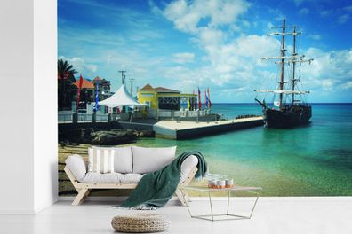 Fototapete - 390x260 cm - Segelschiffe legen an der Insel Grand Cayman an