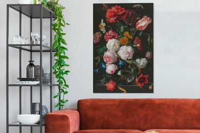 Leinwandbilder - 90x140 cm - Stilleben mit Blumen in einer Glasvase - Gemälde von Jan