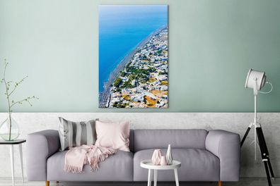 Leinwandbilder - 90x140 cm - Luftaufnahme der Küste von Santorin Griechenland