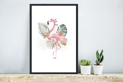 Poster - 40x60 cm - Pflanzen - Flamingo - Blumen (Gr. 40x60 cm)