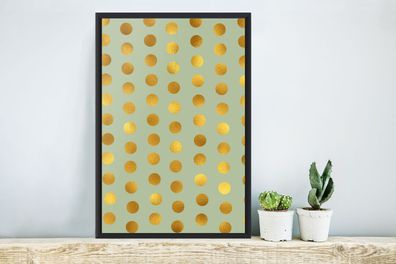 Poster - 40x60 cm - Muster - Grün - Gold - Tupfen (Gr. 40x60 cm)