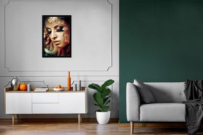 Poster - 40x60 cm - Blattgold - Frau - Gold (Gr. 40x60 cm)