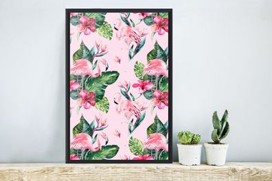 Poster - 40x60 cm - Blumen - Flamingo - Pflanzen (Gr. 40x60 cm)