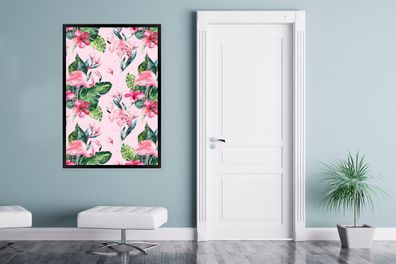 Poster - 80x120 cm - Blumen - Flamingo - Pflanzen (Gr. 80x120 cm)