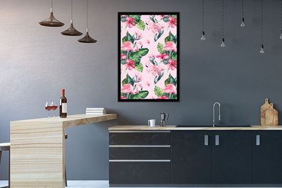 Poster - 60x90 cm - Blumen - Flamingo - Pflanzen (Gr. 60x90 cm)