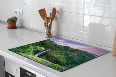 Herdabdeckplatte - 60x52 cm - Wasserfall - Sonnenuntergang - Dschungel