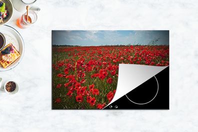 Herdabdeckplatte - 78x52 cm - Eine Wiese voller Mohnblumen