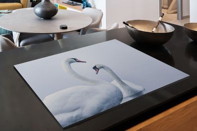 Herdabdeckplatte - 78x52 cm - Schwäne - Vogel - Weiß