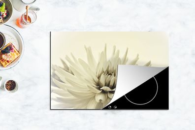 Herdabdeckplatte - 80x52 cm - Weiße Dahlienblüte Sepia-Fotodruck