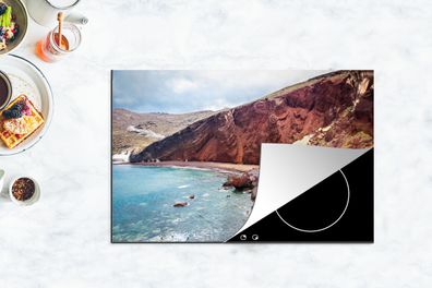 Herdabdeckplatte - 80x52 cm - Strand auf Santorin in Griechenland