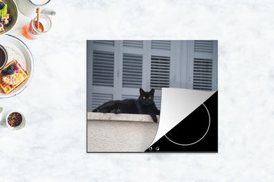 Herdabdeckplatte - 60x52 cm - Katze - Schwarz - Fensterläden
