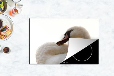 Herdabdeckplatte - 80x52 cm - Schwan - Vogel - Weiß