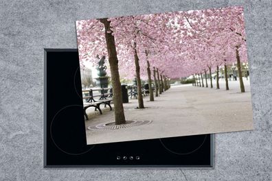 Herdabdeckplatte - 70x52 cm - Frühling - Sakura - Bäume