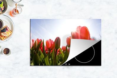 Herdabdeckplatte - 80x52 cm - Blumen - Tulpen - Sonne