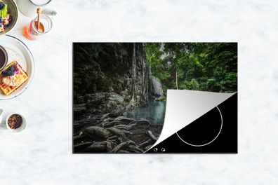 Herdabdeckplatte - 78x52 cm - Erawan-Wasserfall im Dschungel
