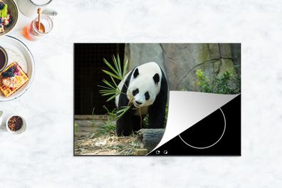 Herdabdeckplatte - 78x52 cm - Panda - Baumstamm - Höhle