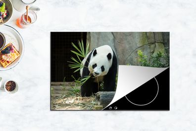Herdabdeckplatte - 80x52 cm - Panda - Baumstamm - Höhle