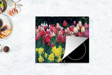 Herdabdeckplatte - 75x52 cm - Frühling - Tulpen - Narzissen