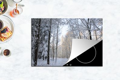 Herdabdeckplatte - 78x52 cm - Wald - Weg - Schnee