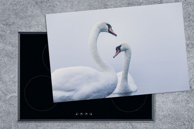 Herdabdeckplatte - 80x52 cm - Schwäne - Vogel - Weiß