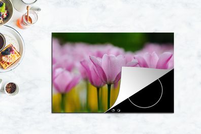 Herdabdeckplatte - 80x52 cm - Blumen - Tulpen - Rosa