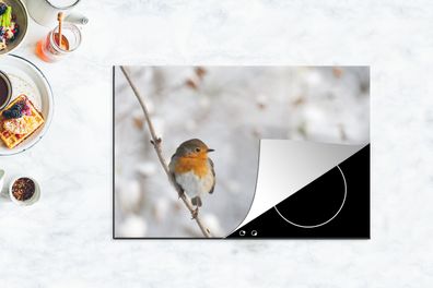Herdabdeckplatte - 78x52 cm - Vogel - Rotkehlchen - Winter