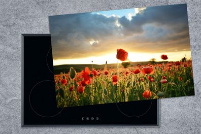 Herdabdeckplatte - 78x52 cm - Bunter Himmel über vielen Mohnblumen