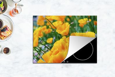 Herdabdeckplatte - 70x52 cm - Blumen - Garten - Orange