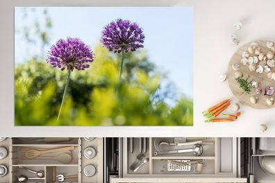 Herdabdeckplatte - 78x52 cm - Blumen - Garten - Lila
