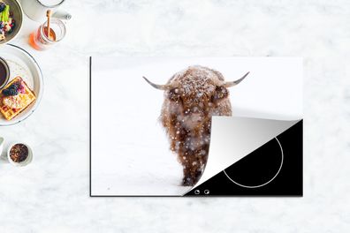 Herdabdeckplatte - 80x52 cm - Schottischer Highlander - Kuh - Schnee