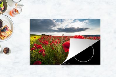 Herdabdeckplatte - 80x52 cm - Mohnblumen gegen einen dramatischen stürmischen Himmel