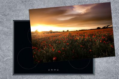Herdabdeckplatte - 78x52 cm - Sonnenuntergang über den Mohnblumen in England