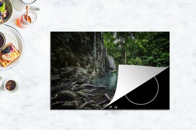 Herdabdeckplatte - 80x52 cm - Erawan-Wasserfall im Dschungel