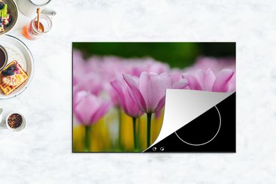 Herdabdeckplatte - 78x52 cm - Blumen - Tulpen - Rosa