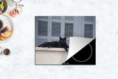 Herdabdeckplatte - 65x52 cm - Katze - Schwarz - Fensterläden