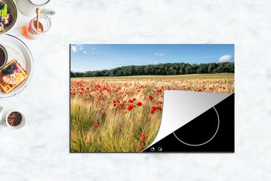 Herdabdeckplatte - 80x52 cm - Wilde Mohnblumen auf einem großen Feld