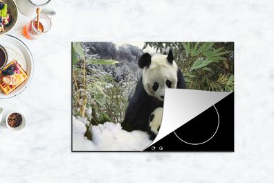 Herdabdeckplatte - 78x52 cm - Panda - Jungtier - Schnee