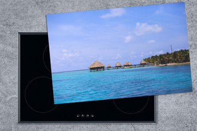 Herdabdeckplatte - 80x52 cm - Blick auf die Hütten am Glover's Reef in Belize