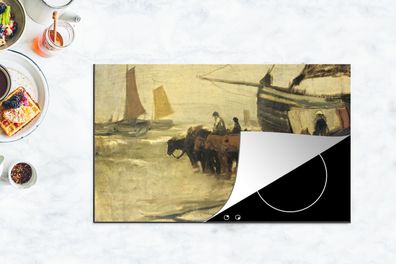 Herdabdeckplatte - 85x52 cm - Die Peitsche eines Fischers einholen - Gemälde von Anto