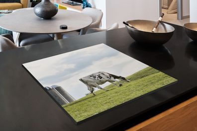 Herdabdeckplatte - 75x52 cm - Kuh - Gras - Futtersilo